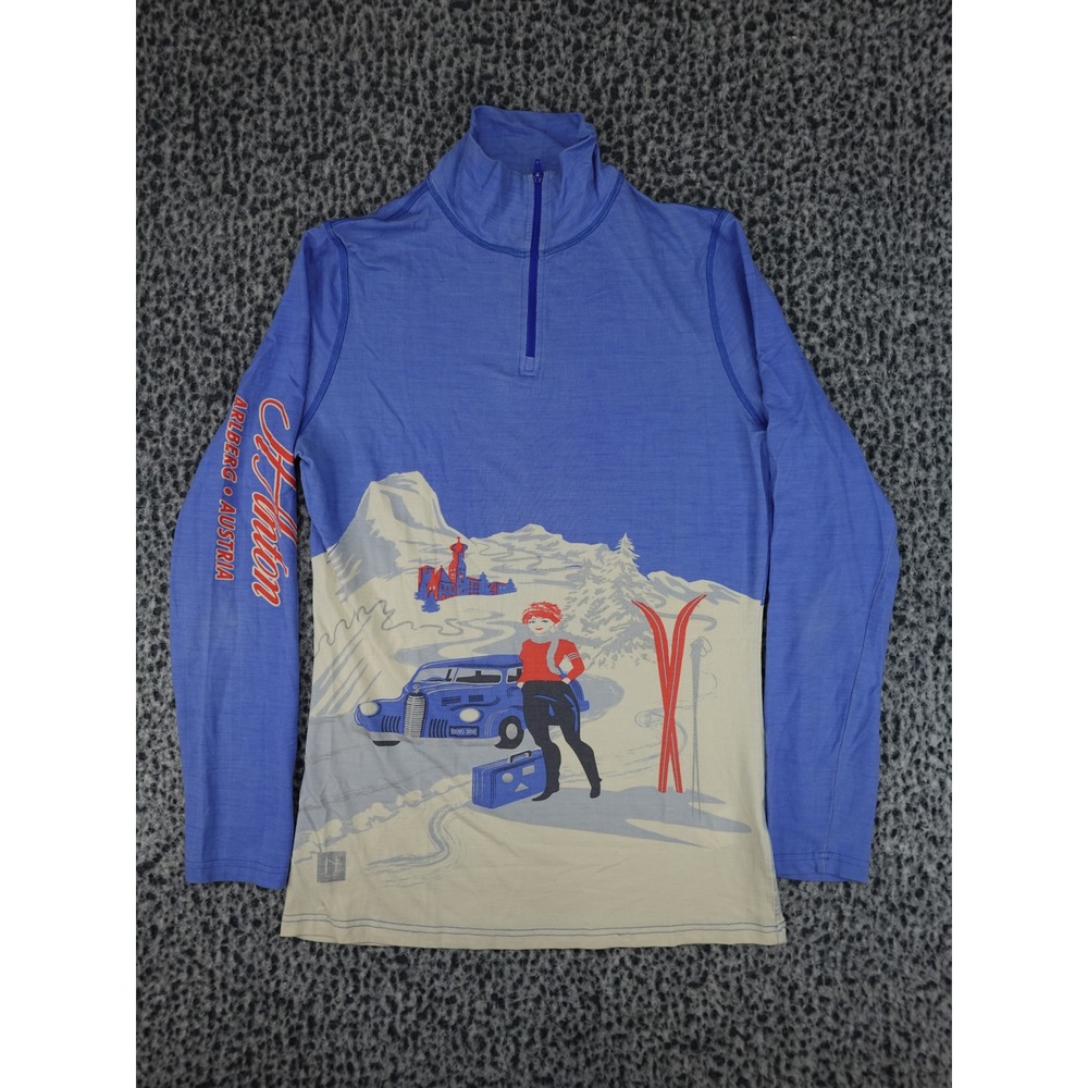 Neve Designs Quarter-Zip Base Layer Women L Blue St Anton Merino Silk Ski Top